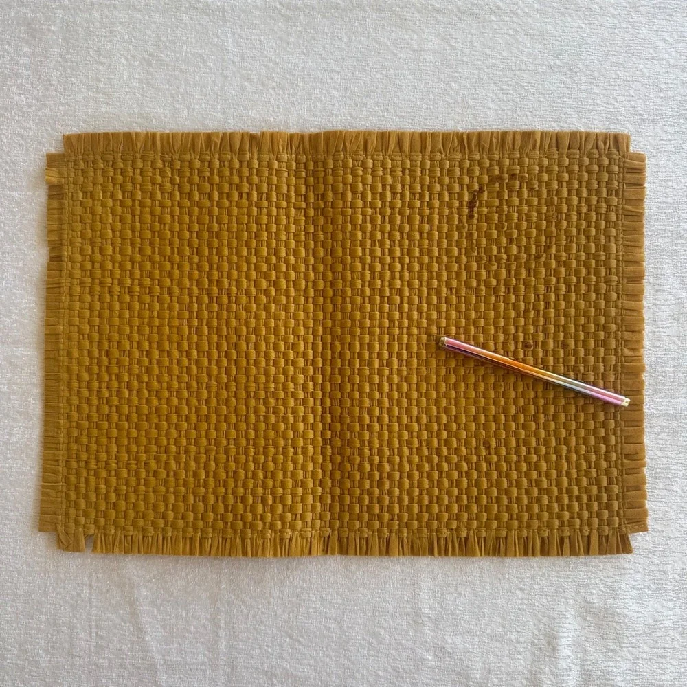 8pc‎ Vintage Japanese MCM Woven Placemats Napkins Set 4 Mustard Gold